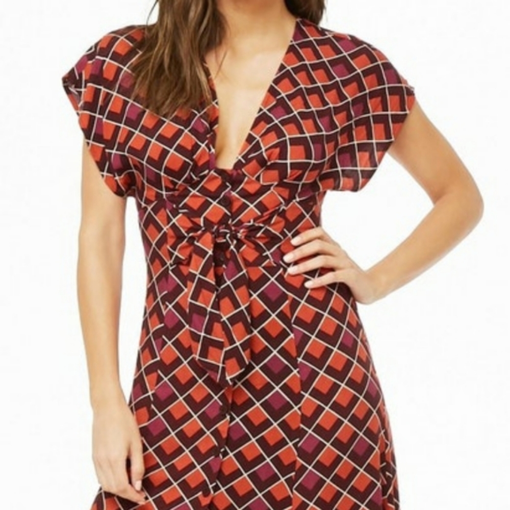 Forever 21 rust geometric print midi dress - Picture 2 of 10